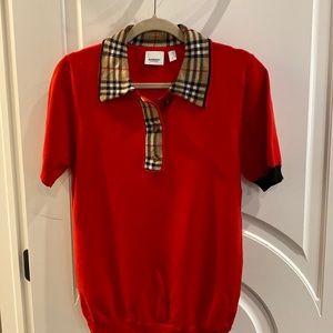Burberry red and plaid sweater